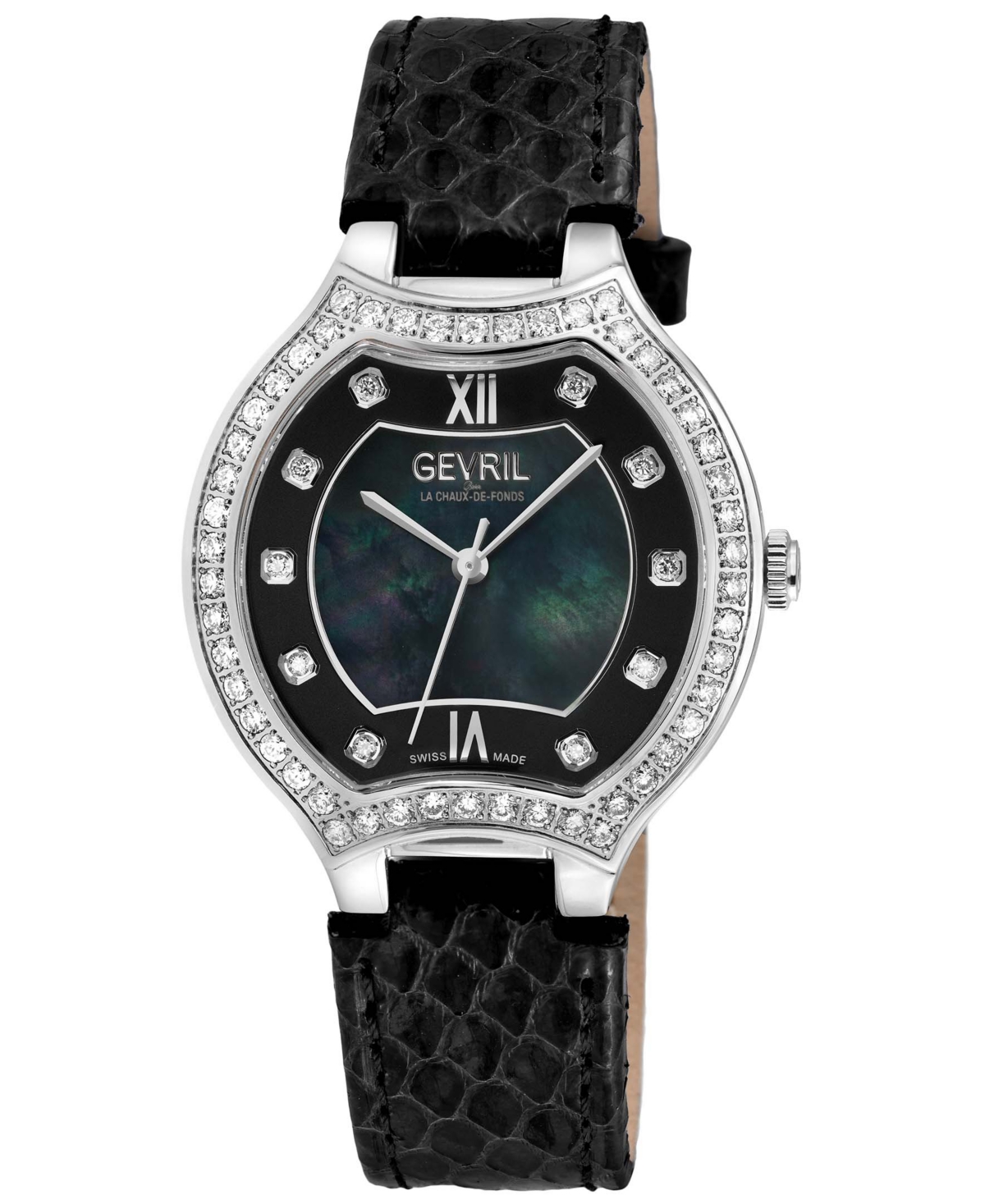 Shop Gevril Women's Lugano Swiss Quartz Black Leather Watch 35mm