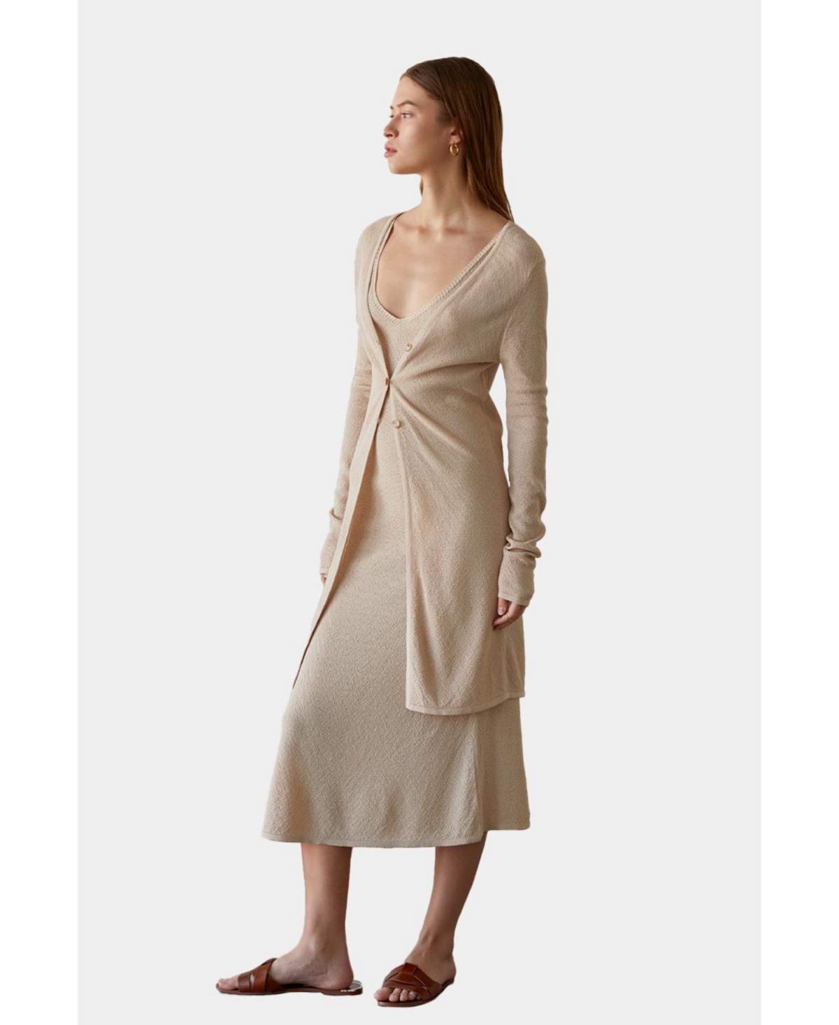 Women's Siena Pebbled Long Cardigan - Beige/khaki + sand