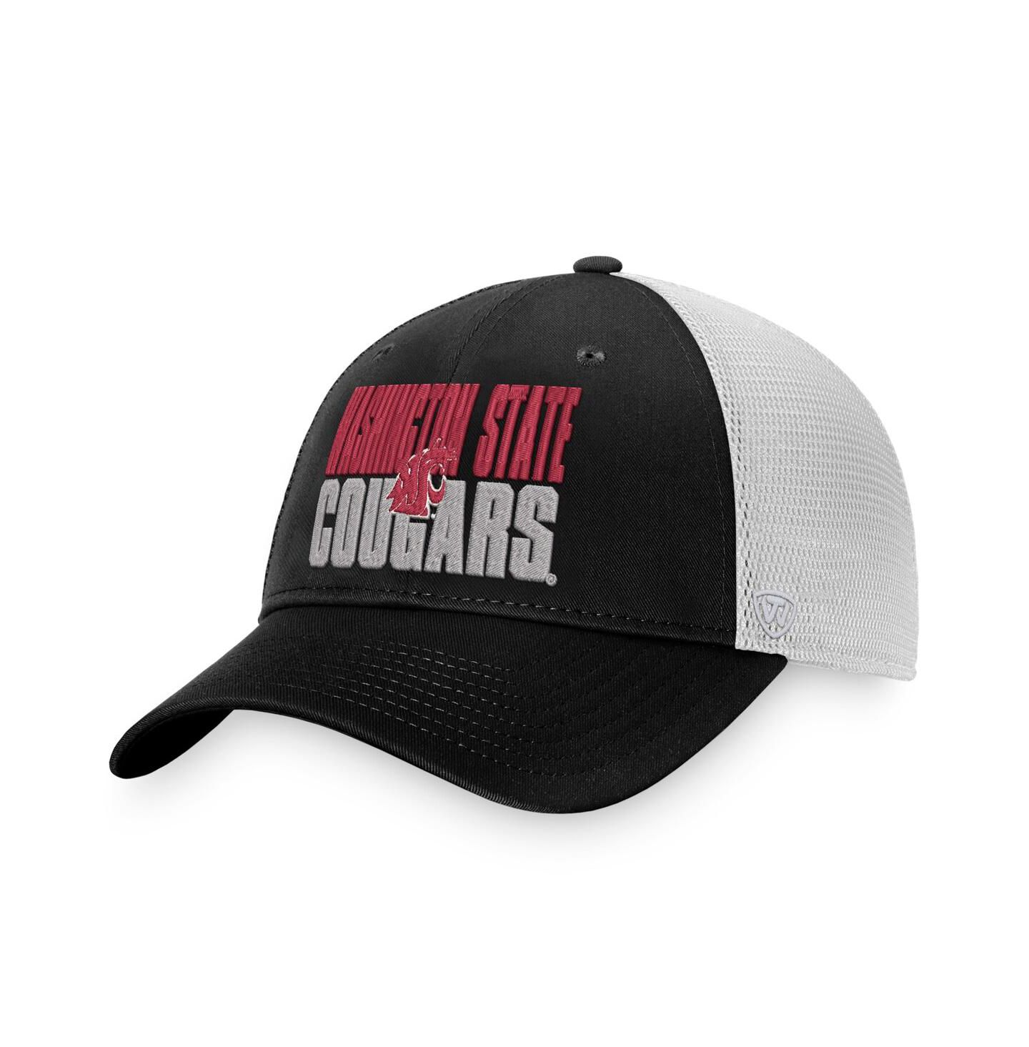 Мужская кепка Top of the World Black, White Washington State Cougars Stockpile Trucker Snapback Hat — фото 1