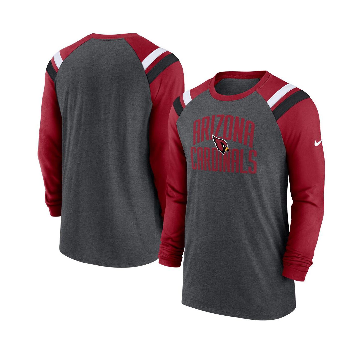 Men's Heathered Charcoal, Cardinal Arizona Cardinals Tri-Blend Raglan Athletic Long Sleeve Fashion T-shirt