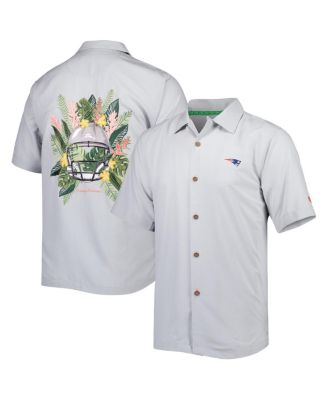 Men's Gray New England Patriots Coconut Point Frondly Fan Camp IslandZone Button-Up Shirt