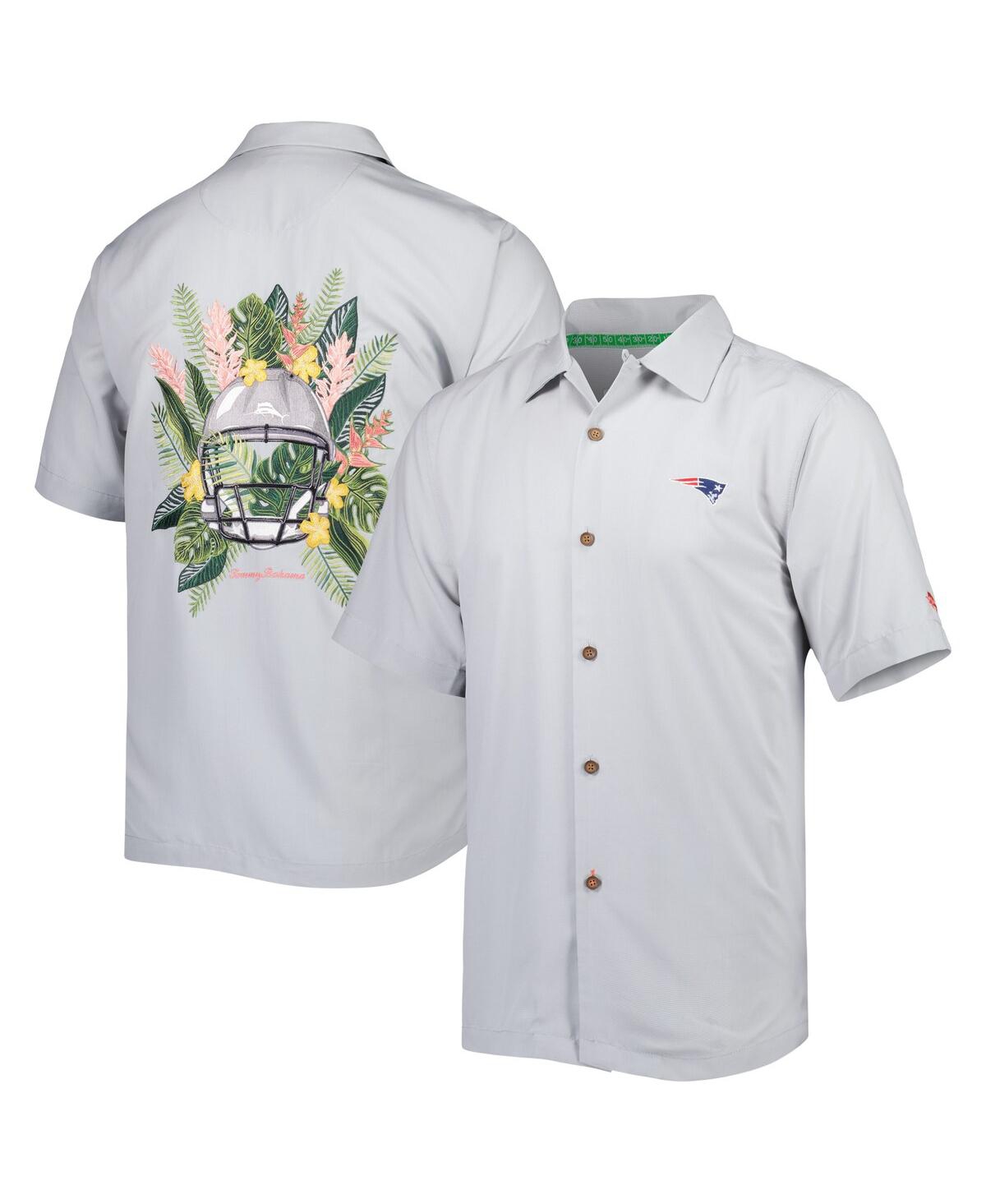 Tommy Bahama Gray New England Patriots Coconut Point Frondly Fan Camp Islandzone Button-up Shirt In Gray