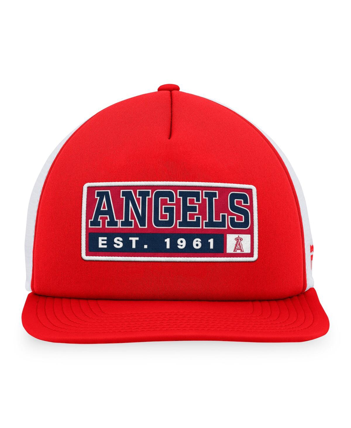 Shop Majestic Men's  Red, White Los Angeles Angels Foam Trucker Snapback Hat In Red,white