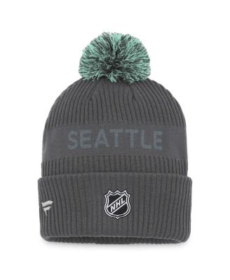 Men's Charcoal Seattle Kraken Authentic Pro Home Ice Cuffed Knit Hat with Pom