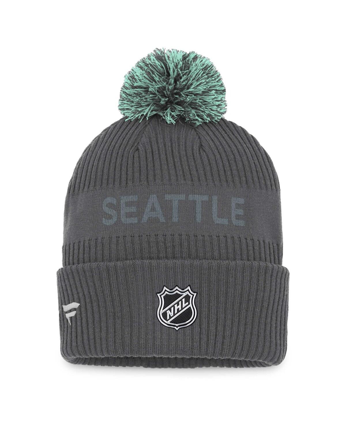 Shop Fanatics Men's  Charcoal Seattle Kraken Authentic Pro Home Ice Cuffed Knit Hat With Pom
