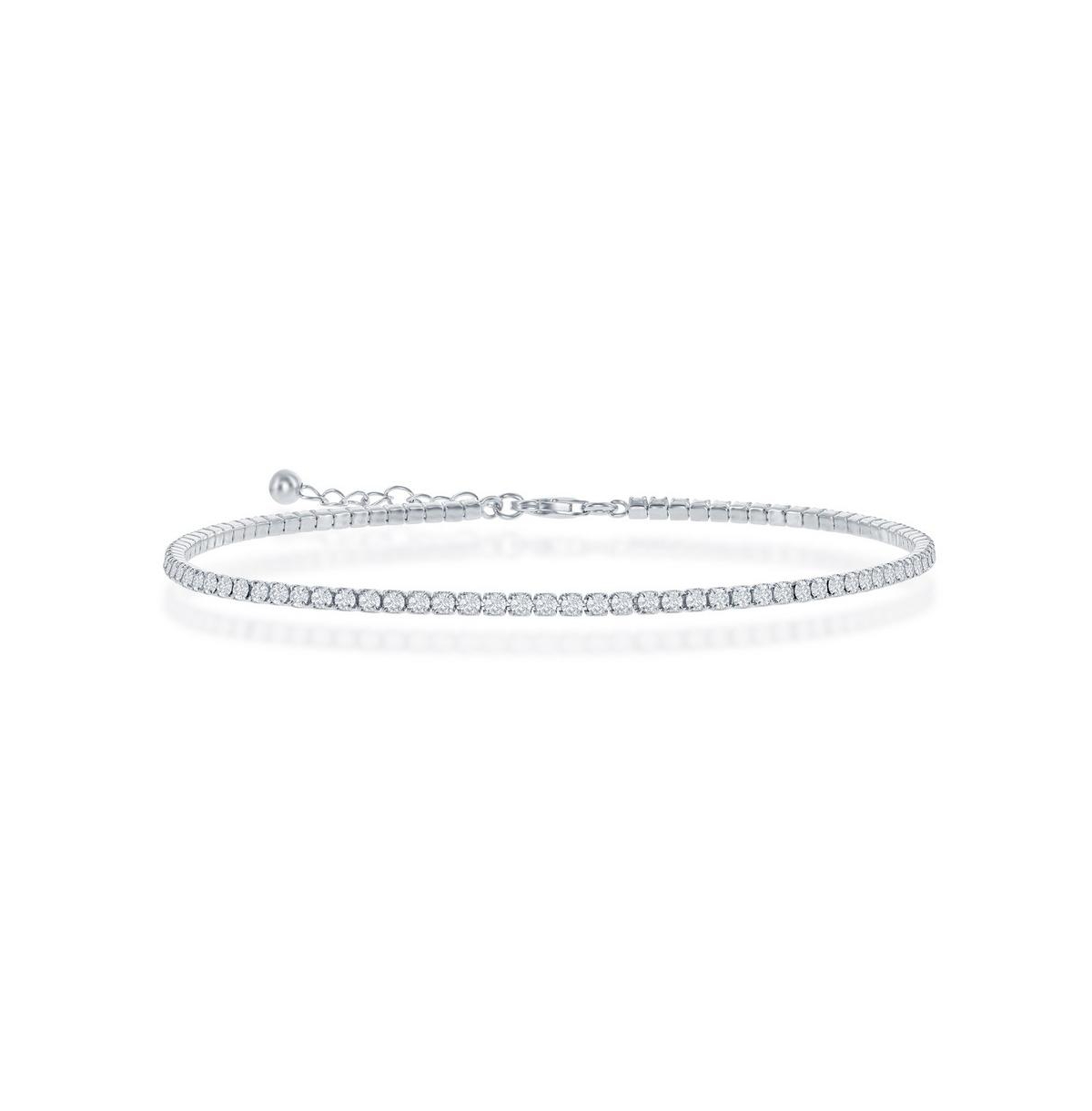 Simona Sterling Silver 2mm Cz Tennis Anklet