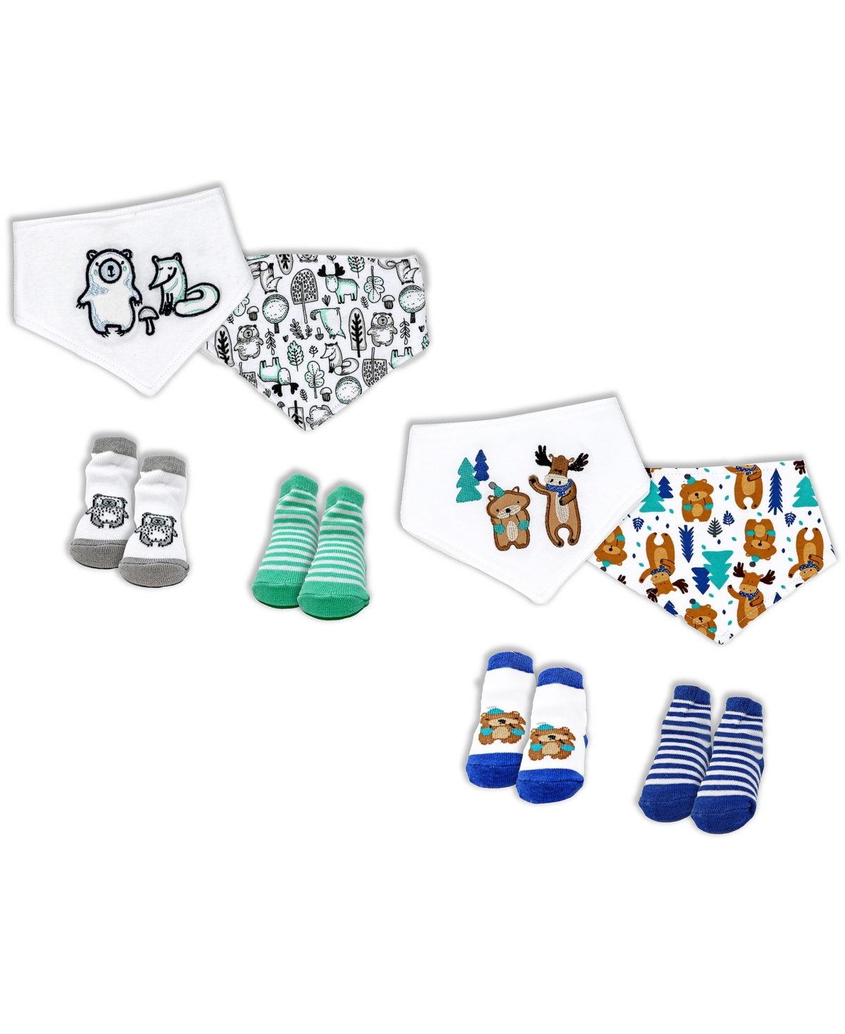 Baby Mode Baby Boys Closure Bibs And Socks, 8 Piece Set In Blue Moose