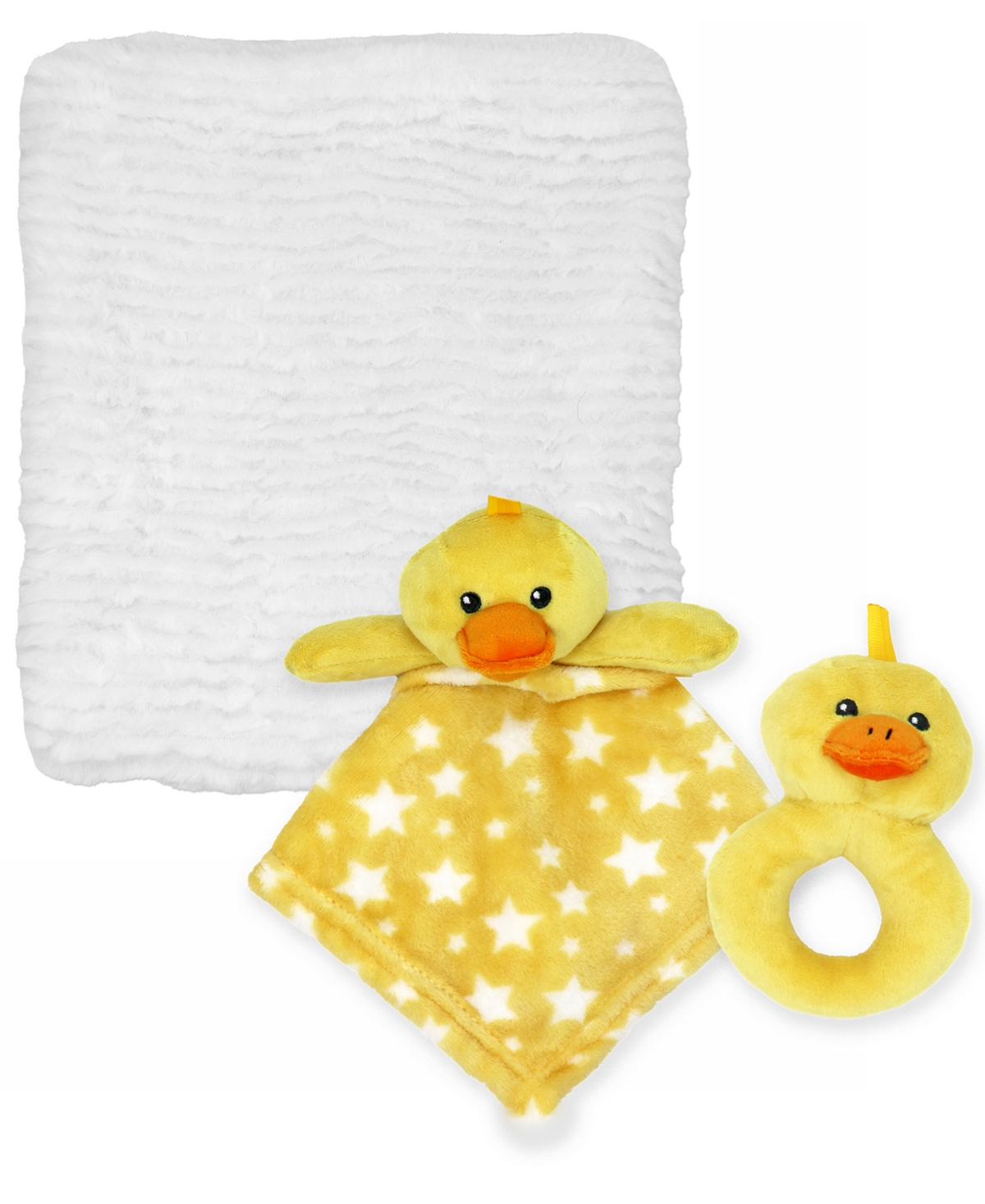 Baby Mode Jesse & Lulu Baby Boys Or Baby Girls Ridged Plush Blanket, 3 Piece Set In White And Yellow