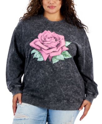 Rebellious One - Trendy Plus Size Rose Crewneck Sweatshirt