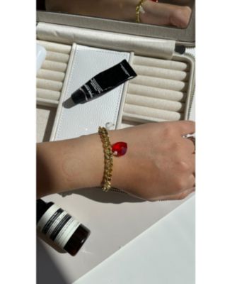 18K Gold Plated Freshwater Pearls Chunky Chain with Glass Red Heart Charm - Kokoro Bracelet 7" For Women and Girls