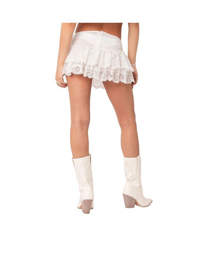 Edikted Women's Ruffle Sheer Lace Low Rise Mini Skirt - Macy's