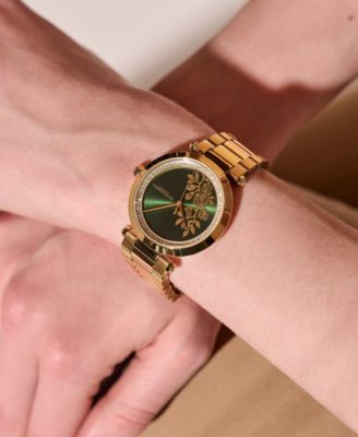 Women's Signature Floral Ion Plated Gold-Tone Steel Bracelet Watch 34mm