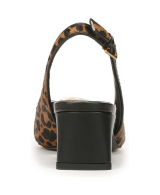 Women's Racer Ornament Pointed Toe Block Heel Slingback Pumps