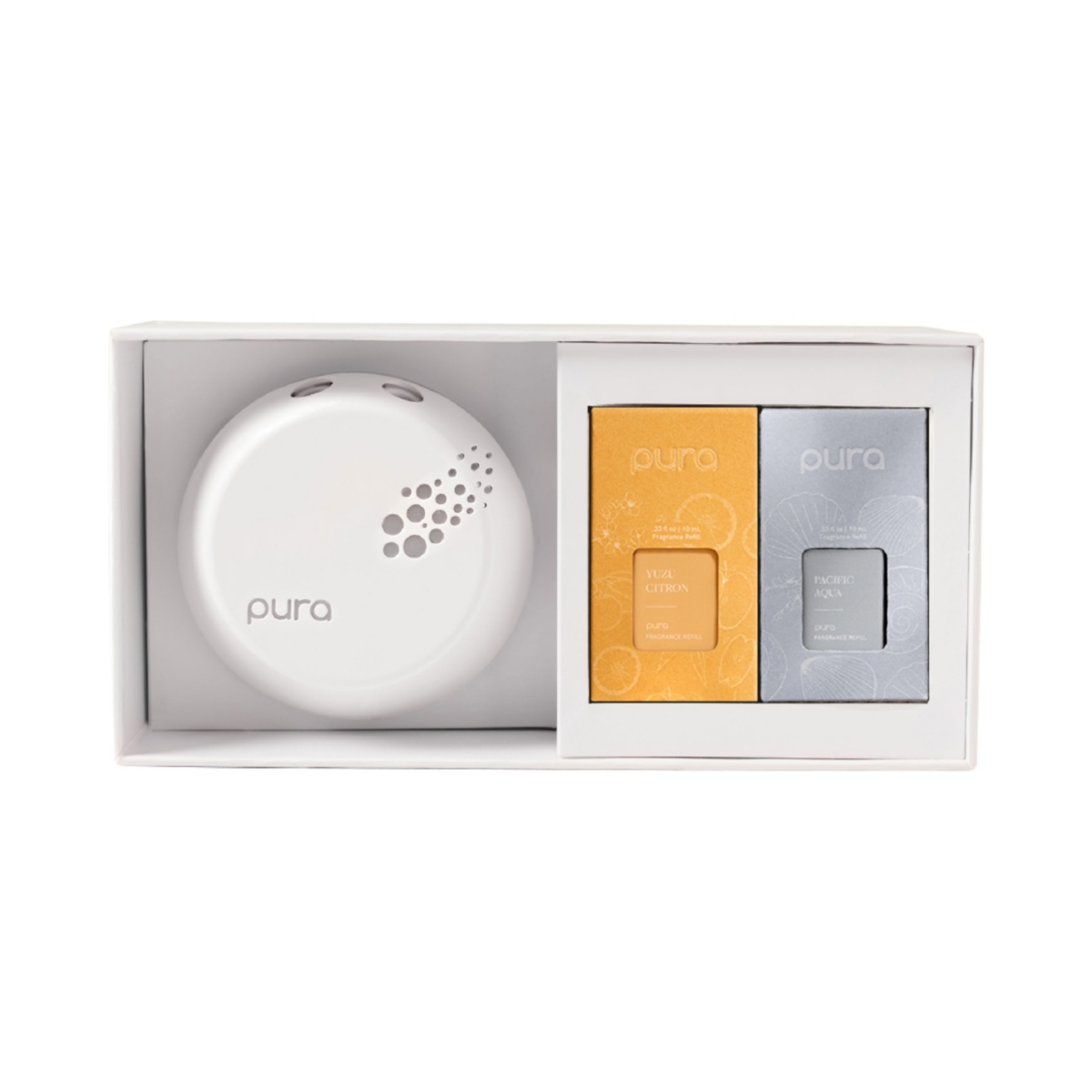 Smart Fragrance Diffuser Device Set - Pacific Aqua, Yuzu Citron - Home Scent Diffuser with Refills - Fragrance Diffuser - White