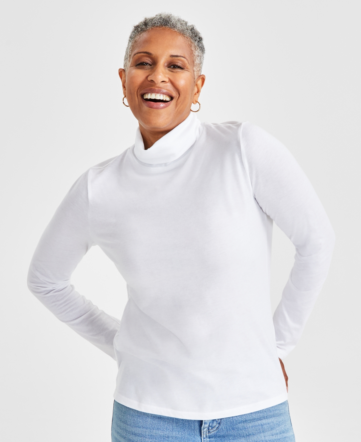 Style & Co Women's Classic Turtleneck Long-sleeve Top, Created For Macy's In Bright White