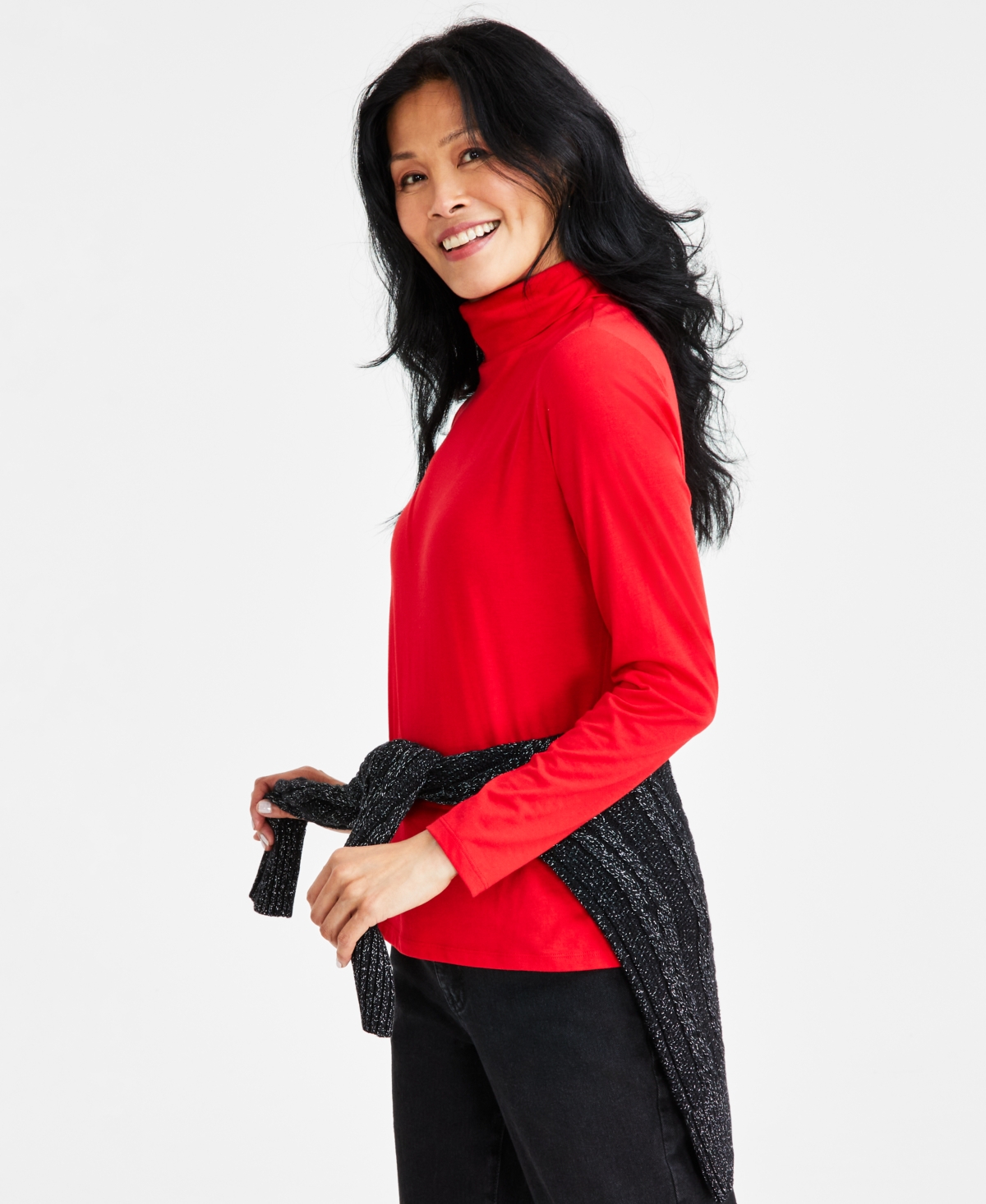 Style & Co Women's Classic Turtleneck Long-sleeve Top, Created For Macy's In Tango Red