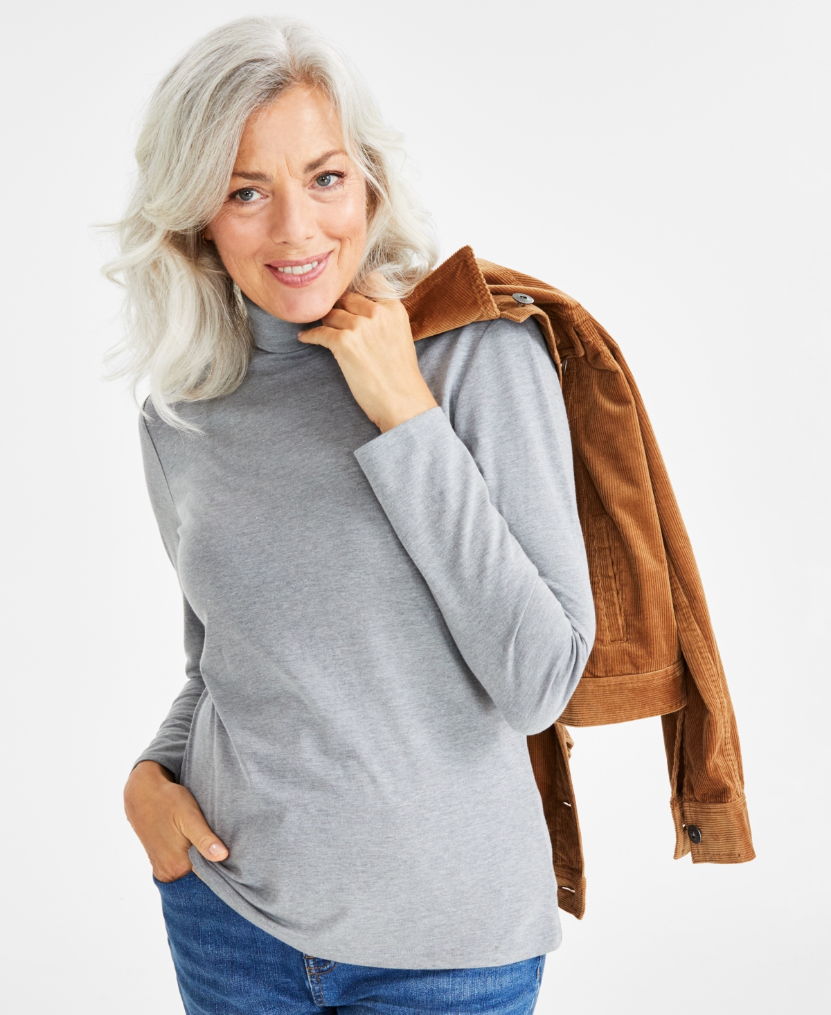 Style & Co Petite Classic Turtleneck, Created For Macy's In Medium Grey Heather