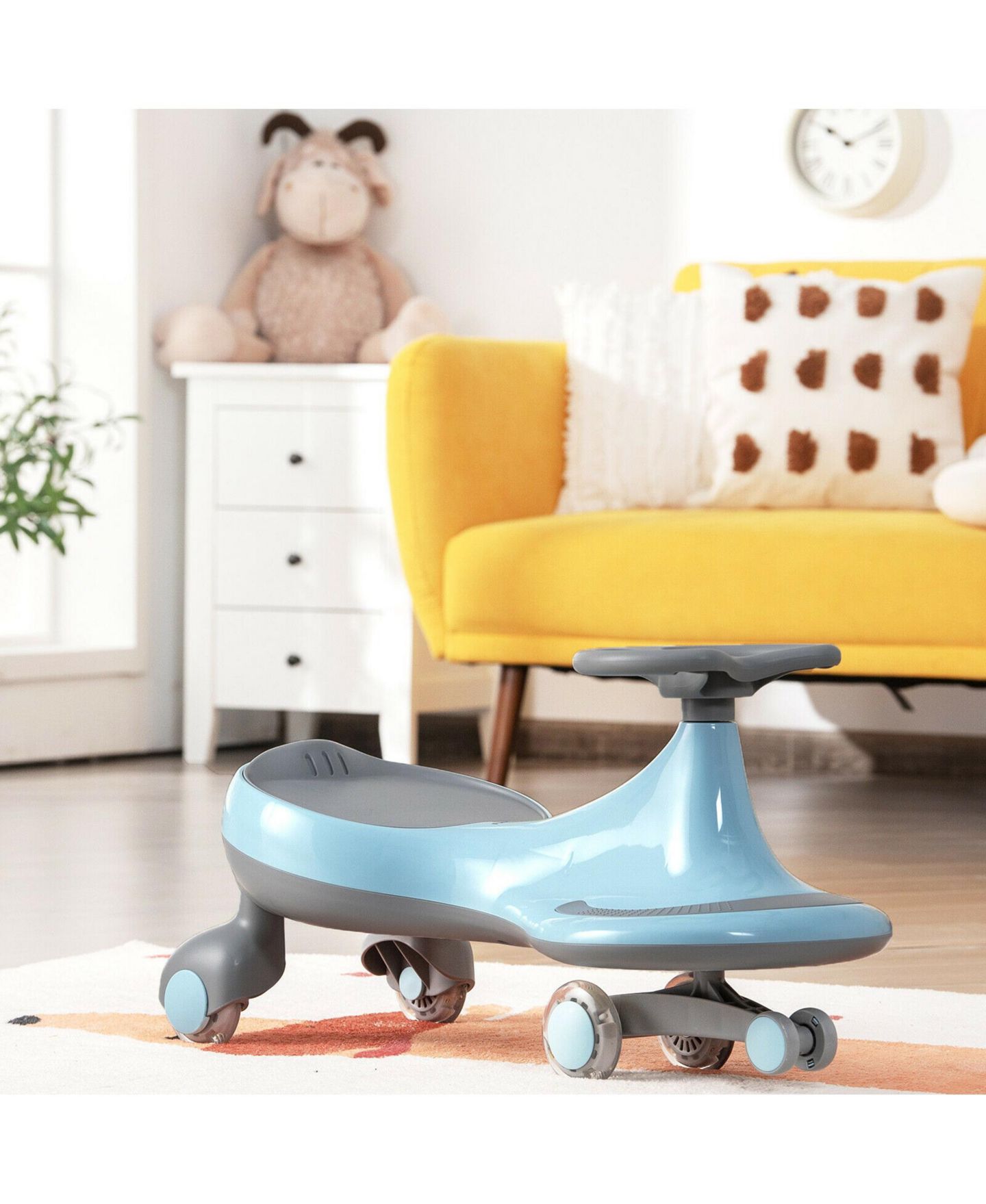 Детская игрушка Costway Wiggle Car 27" L Flashing Wheels Ride-On Toy, Ages 2+, цвет: Синий — фото 3
