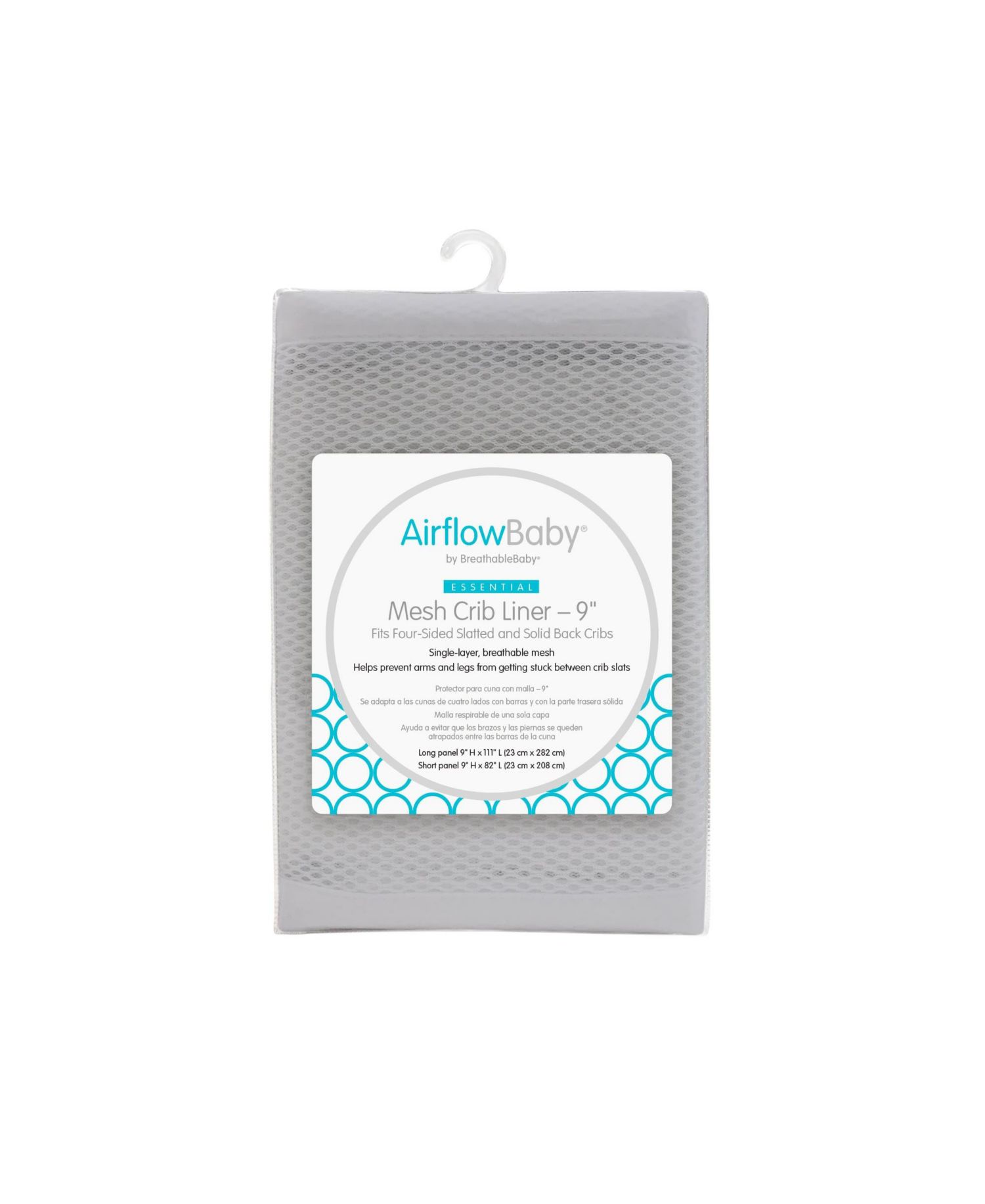 AirflowBaby Breathable Mesh Liner for Full-Size Cribs, 9"H (23cm) Essential 2mm Mesh (Size 4FS Covers 3 or 4 Sides)