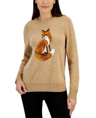 Women's Fox-Graphic Scoop-Neck Sweater, Created for Macy's