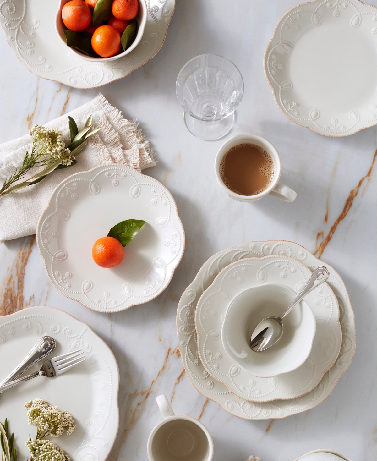Lenox French Perle 4-piece Dinner Plate Set In White
