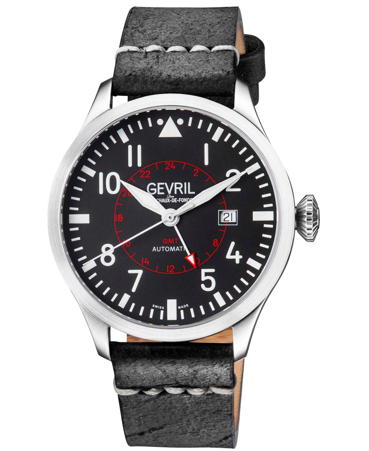 Gevril Men's Vaughn Swiss Automatic Black Leather Watch 44mm