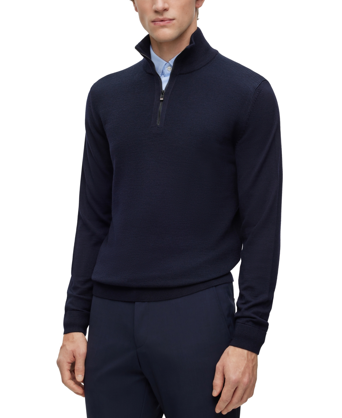 Hugo Boss Boss By  Men's Zip-neck Sweater In Dark Blue