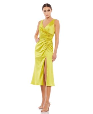 slim fit dress slacks Gold Satin Ruched Side Slip Dress main image 0