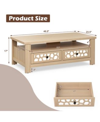 Coffee Table with2 Drawers & Open Shelf Modern Rectangular Wood