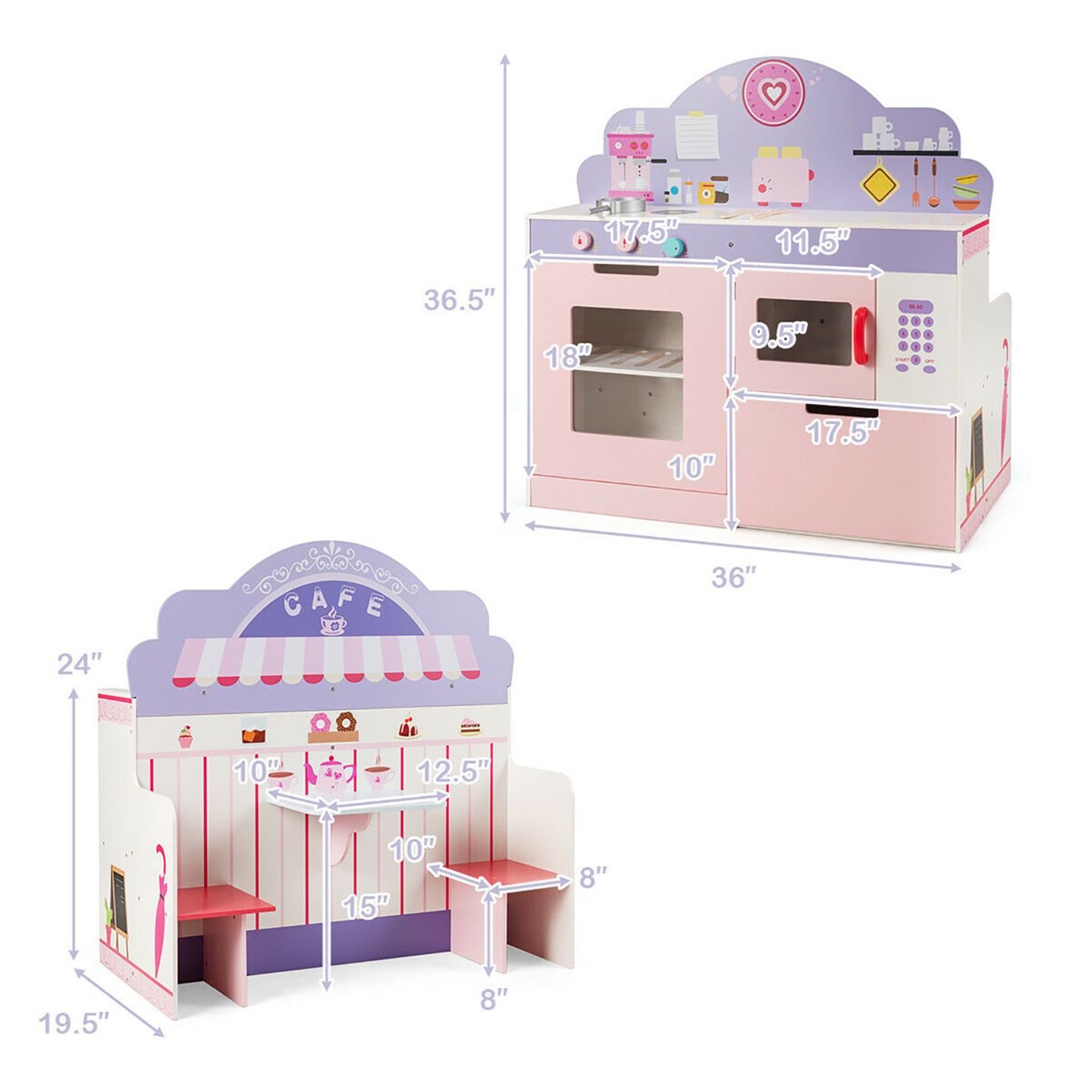 Детская игрушка Costway 2-in-1 Wooden Play Kitchen, от 3 лет — фото 11