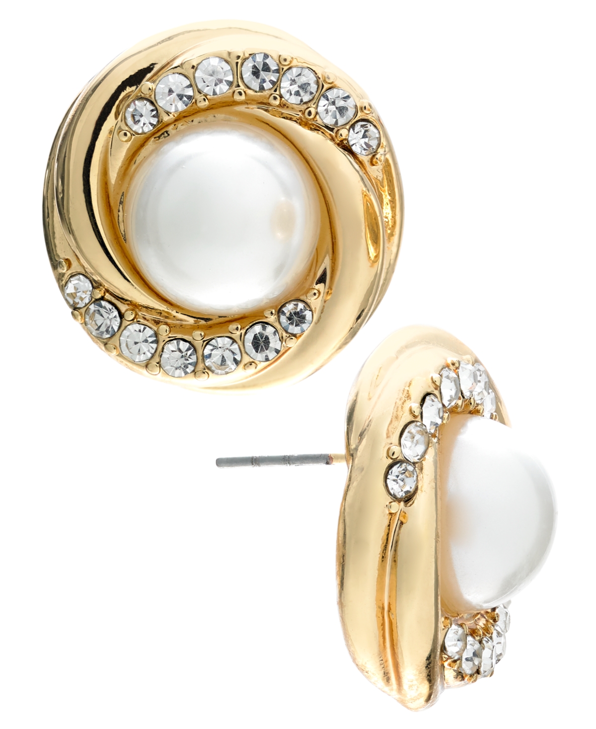 Gold-Tone Pave & Imitation Pearl Stud Earrings, Created for Macy's - Gold