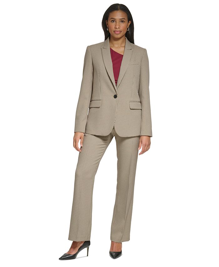 DKNY Women's Houndstooth Print Topper Jacket Gray Size 8