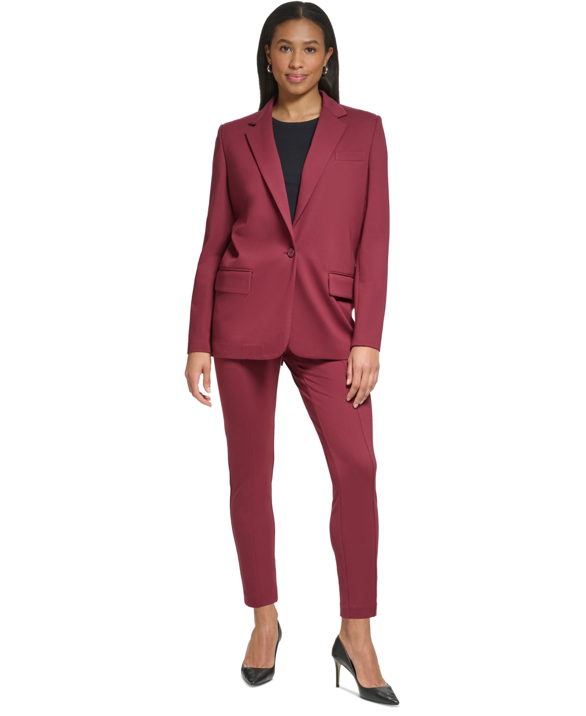 Dkny Petite Notch Collar Flap Pocket One-Button Jacket