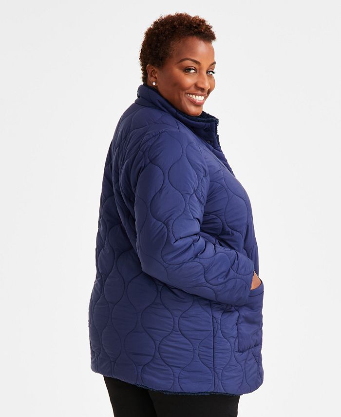 Style & Co Plus Size Reversible Quilted Sherpa Jacket, Created for Macy ...