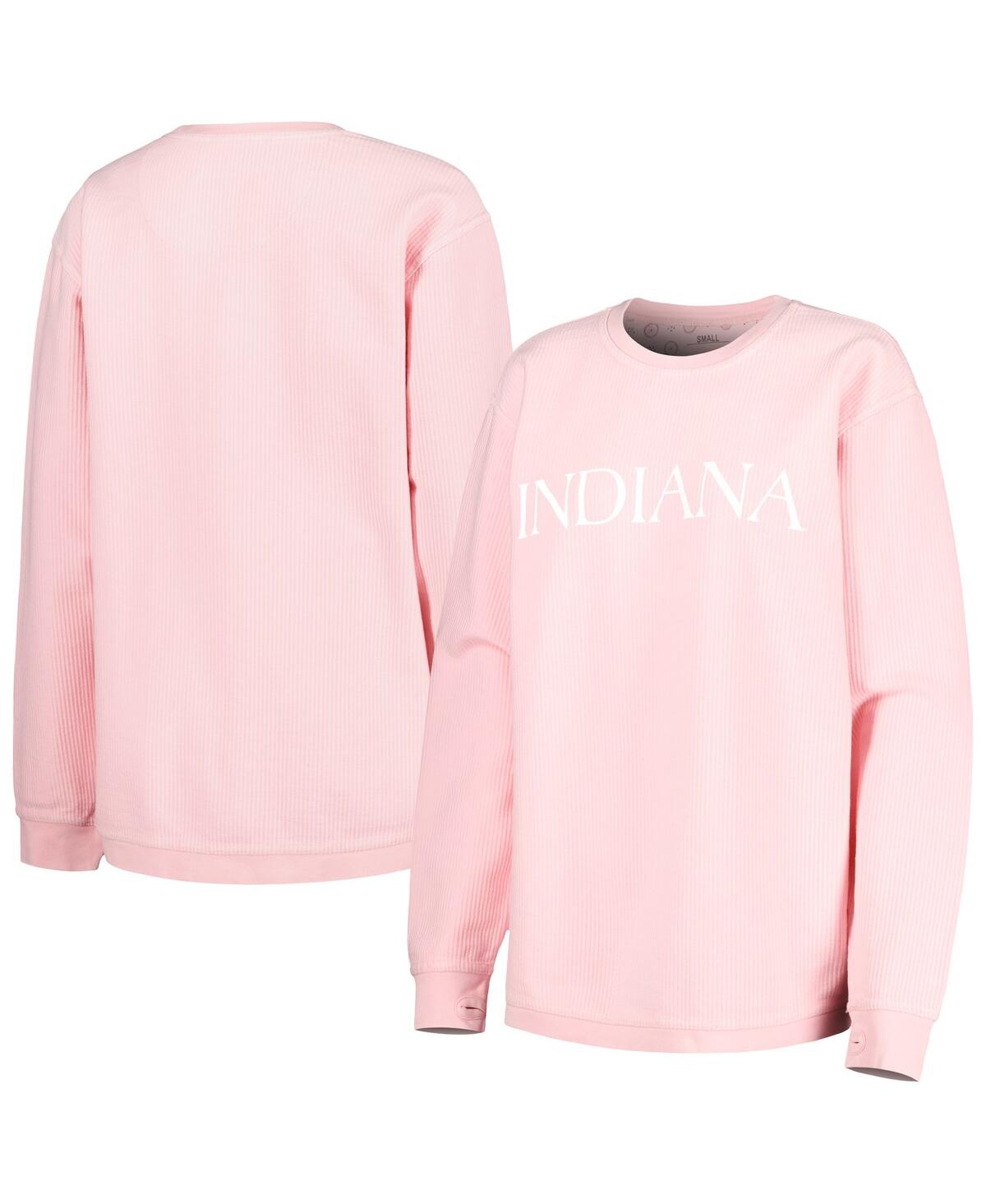 Shop Pressbox Women's  Pink Indiana Hoosiers Comfy Cord Bar Print Pullover Sweatshirt