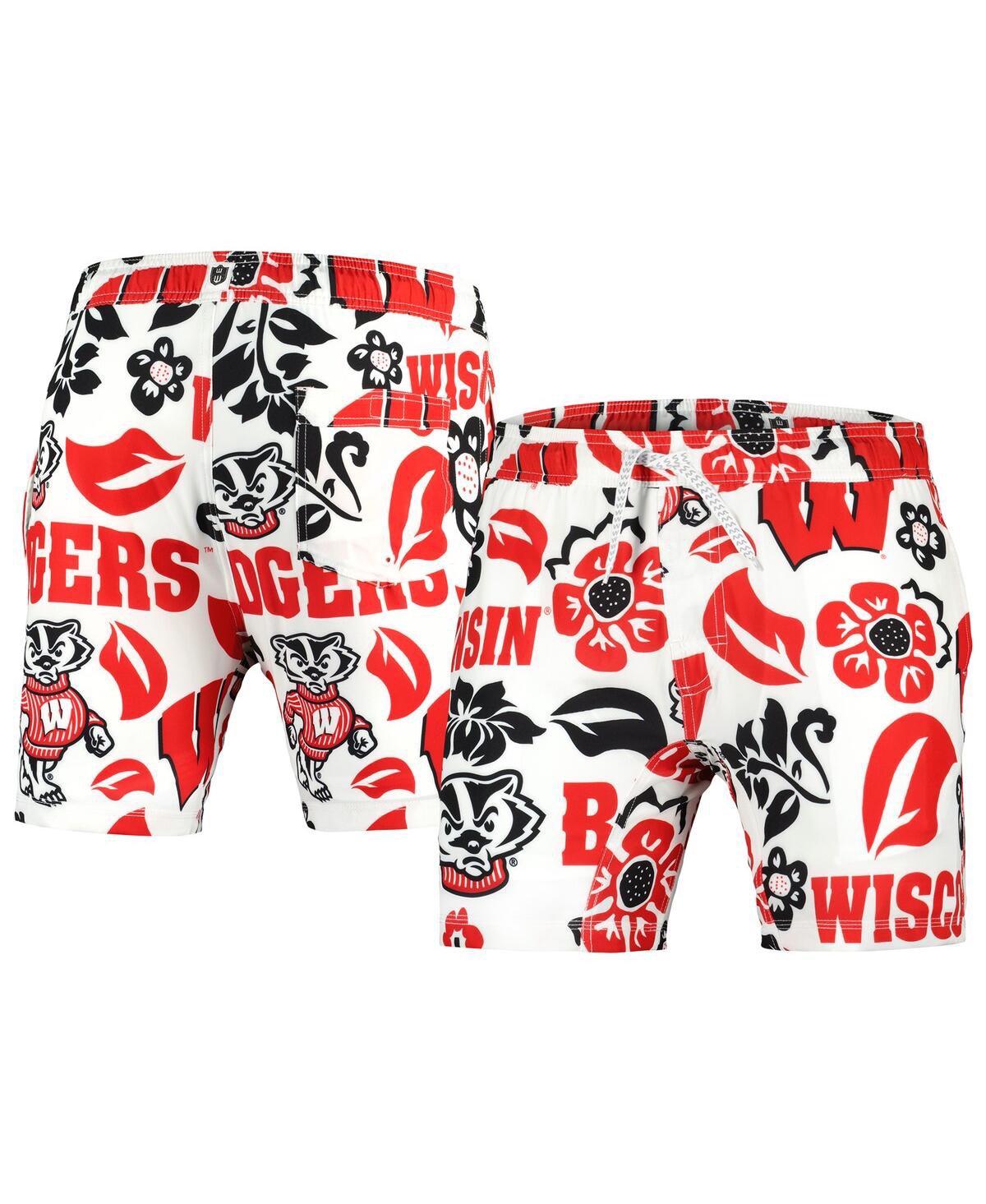 Men's Wes & Willy White Wisconsin Badgers Vault Tech Swimming Trunks - White