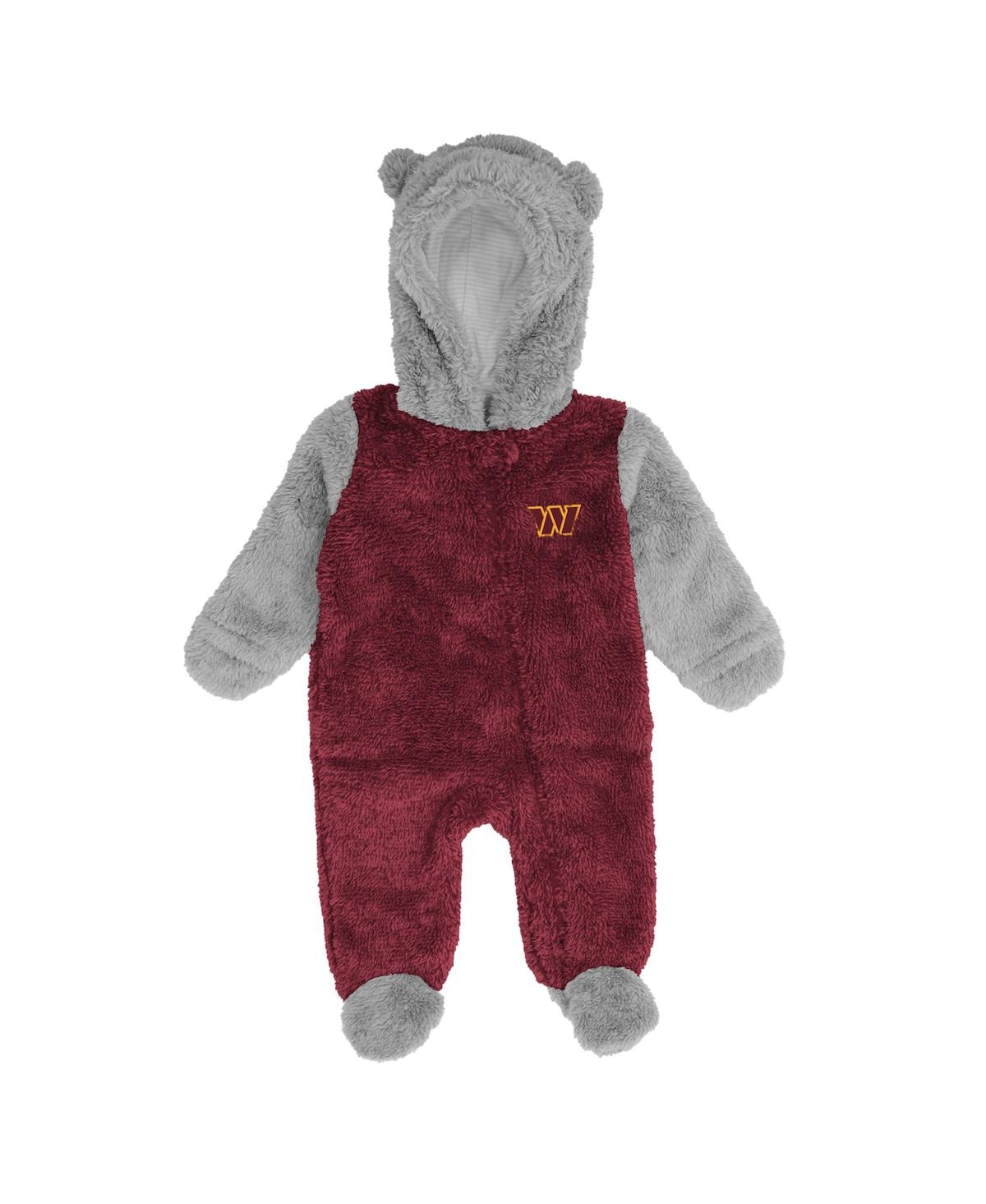 Shop Outerstuff Newborn And Infant Boys And Girls Burgundy, Gray Washington Commanders Game Nap Teddy Fleece Bunting In Burgundy,gray