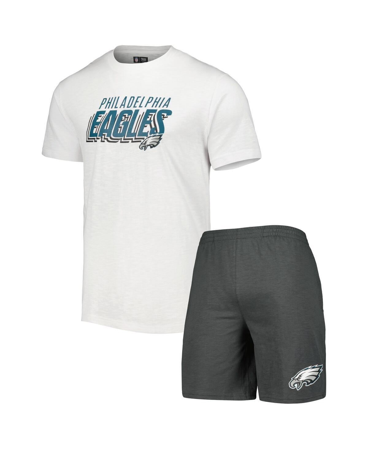Shop Concepts Sport Men's  Charcoal, White Philadelphia Eagles Downfield T-shirt And Shorts Sleep Set In Charcoal,white