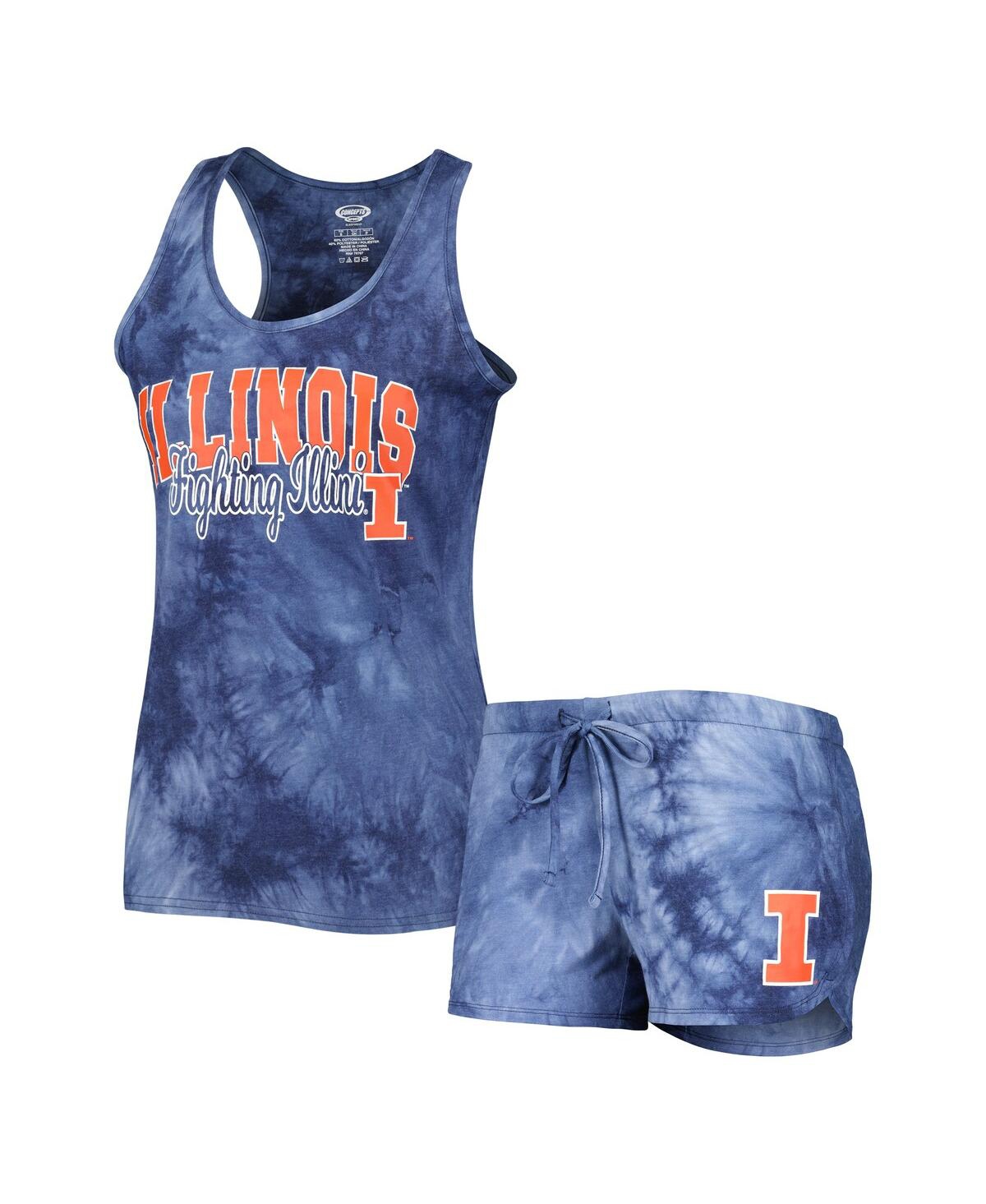 Women's Concepts SportIllinois Fighting Illini Billboard Tie-Dye Tank and Shorts Sleep Set - Navy