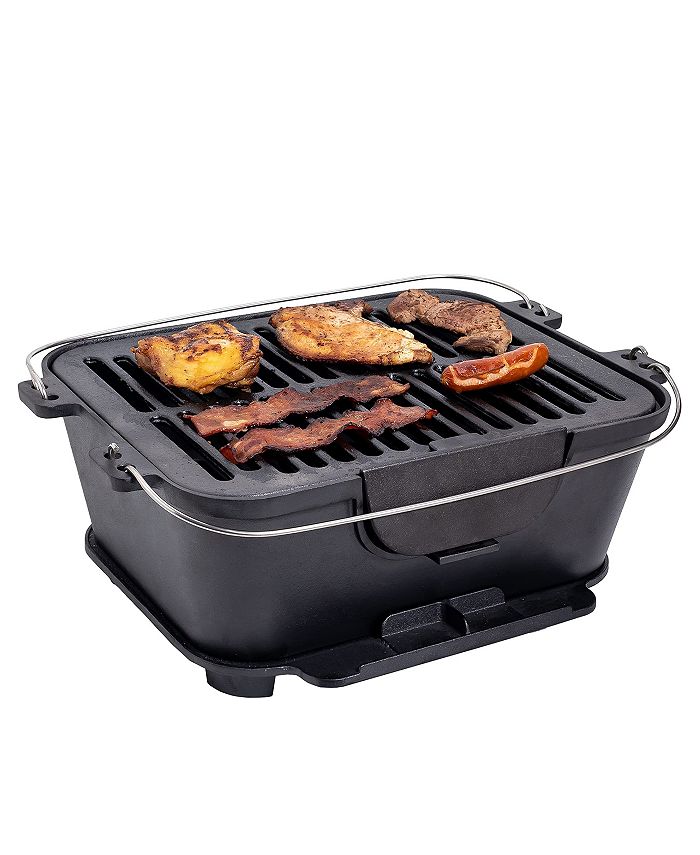 Bruntmor Heavy Duty PreSeasoned Cast Iron Portable Grill, 14"x12