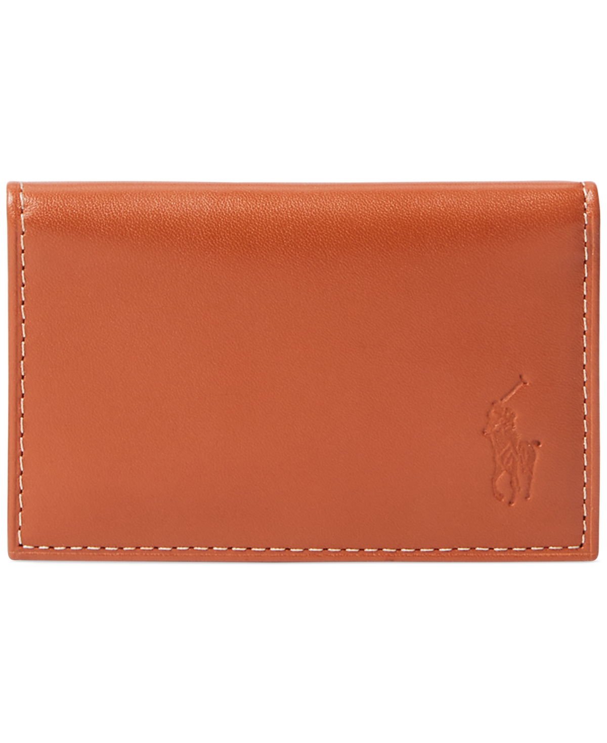 Polo Ralph Lauren Burnished Leather Card Wallet In Brown