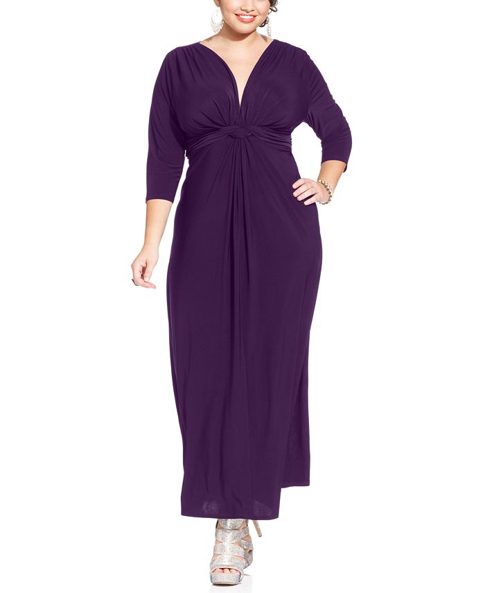 Love Squared Plus Size Three-Quarter-Sleeve Knotted Maxi Dress - Macy's