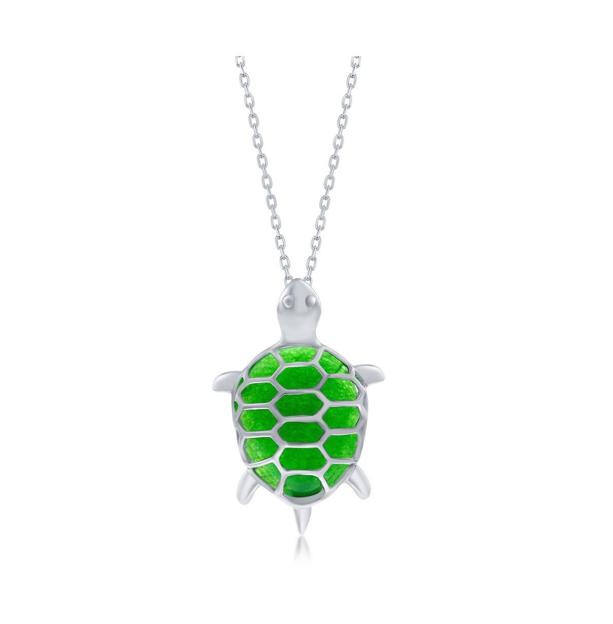 Sterling Silver Jade Turtle Necklace - Green