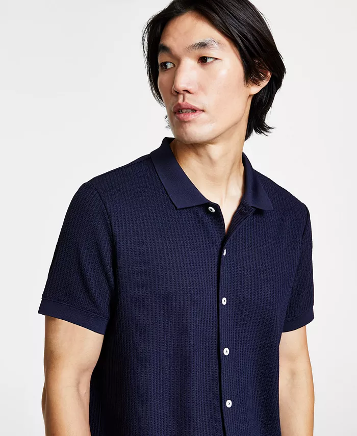 Men's Pointelle Short-Sleeve Knit Shirt - thumbnail 2