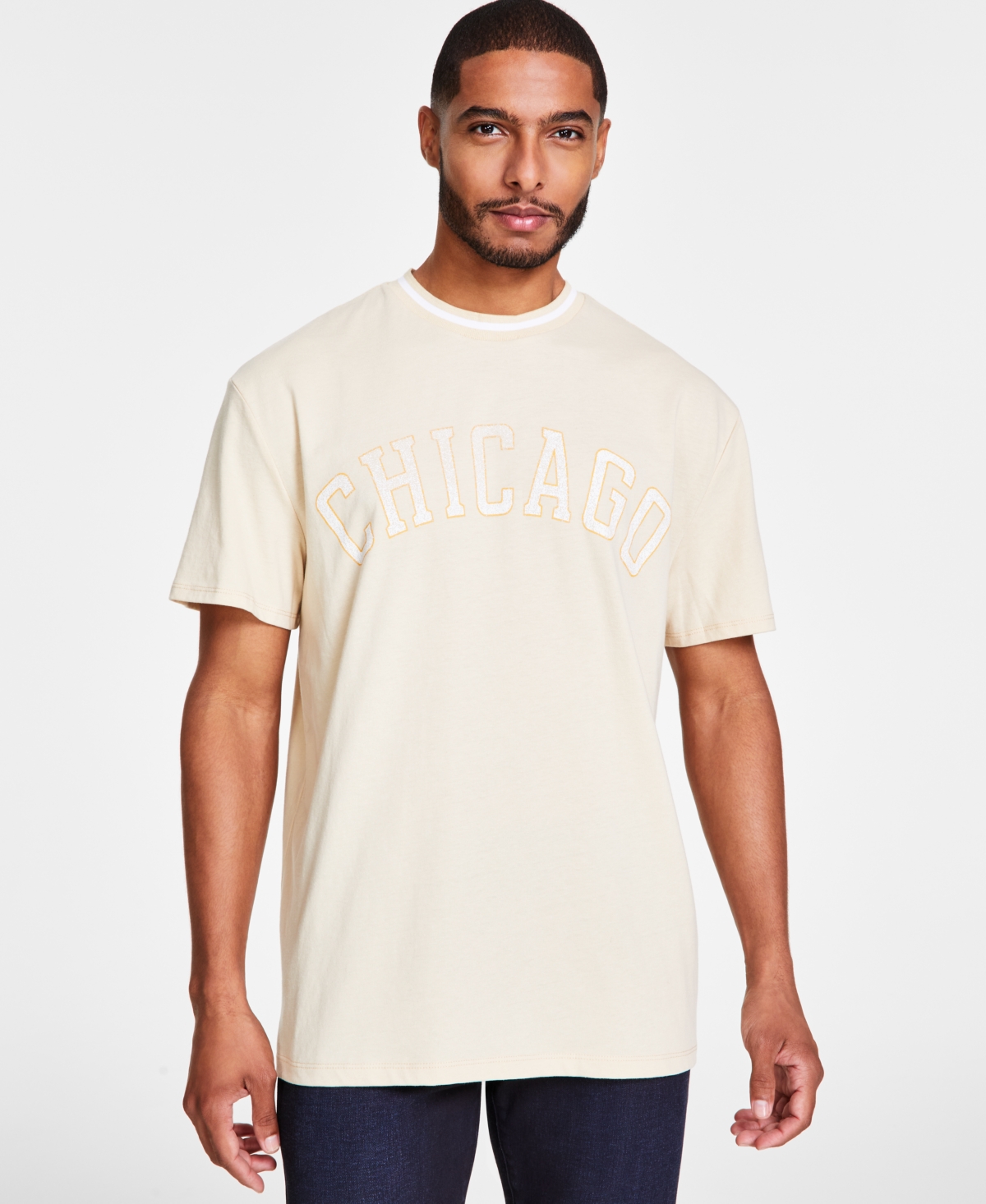 Men's Oversized-Fit Graphic T-Shirt, Created for Macy's - Washed Gold Grain