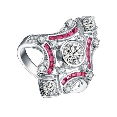 Sterling Silver Baguette and Round Cubic Zirconia Modern Ring