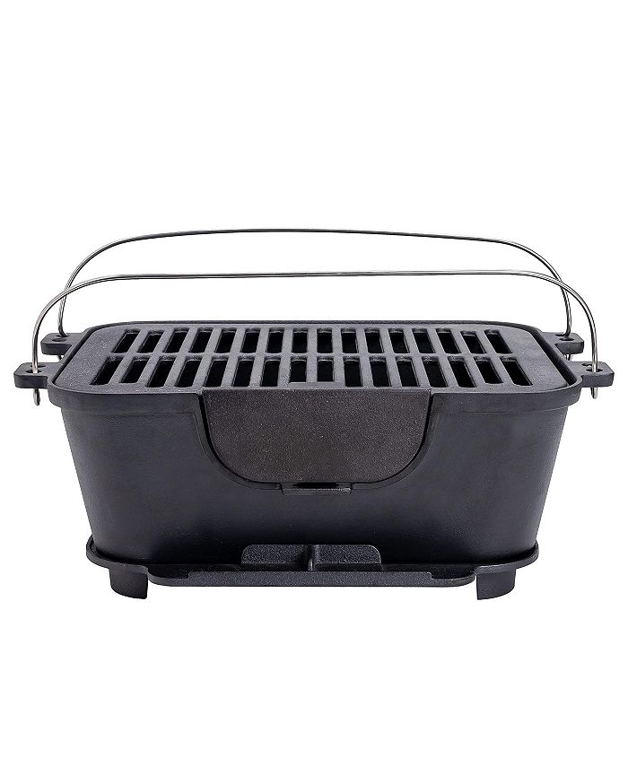 Bruntmor Heavy Duty PreSeasoned Cast Iron Portable Grill, 14"x12" Grilling Surface, Outdoor