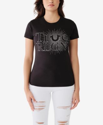 True Religion Women's Short Sleeve Crystal Slim Crew T- shirt Macy's