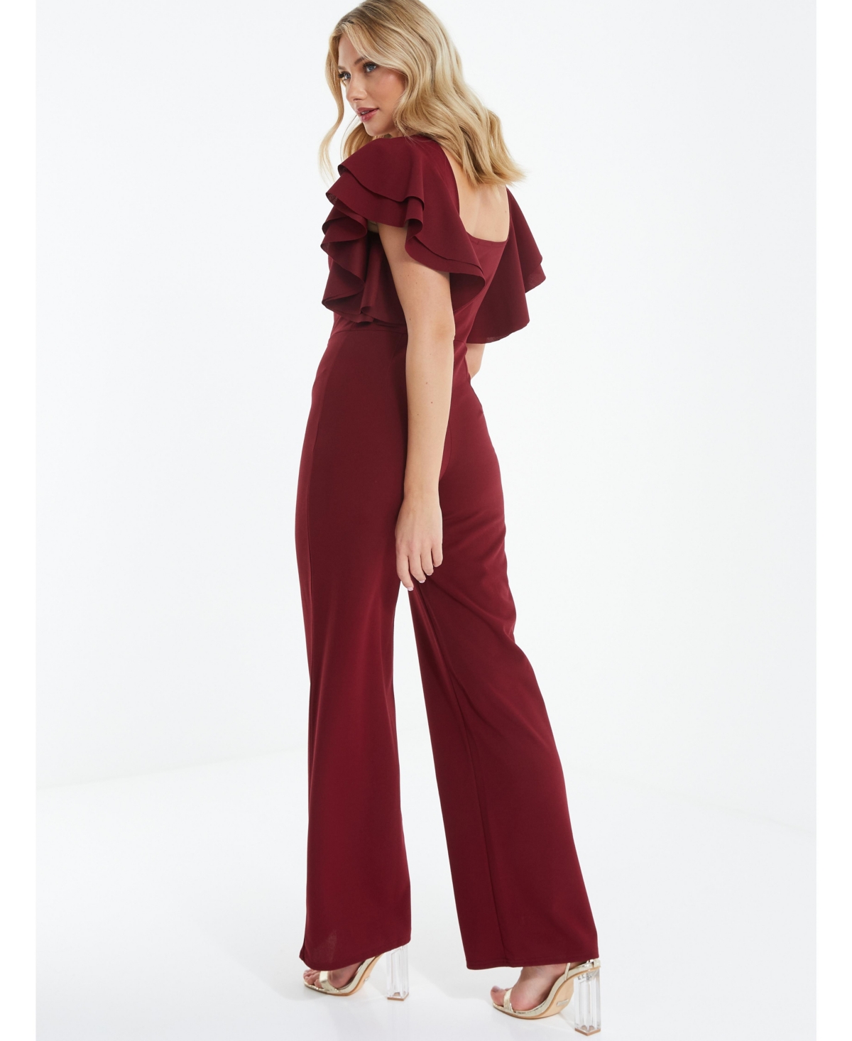 Quiz Women's Square Neck Frill Palazzo Jumpsuit