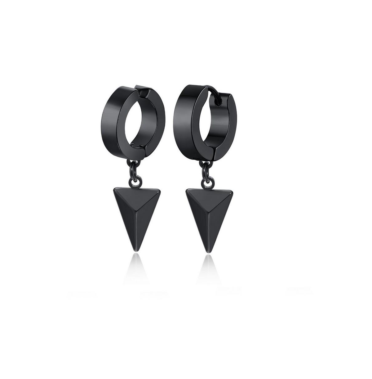Stainless Steel Triangle Charm Huggie Hoop Earrings - Black